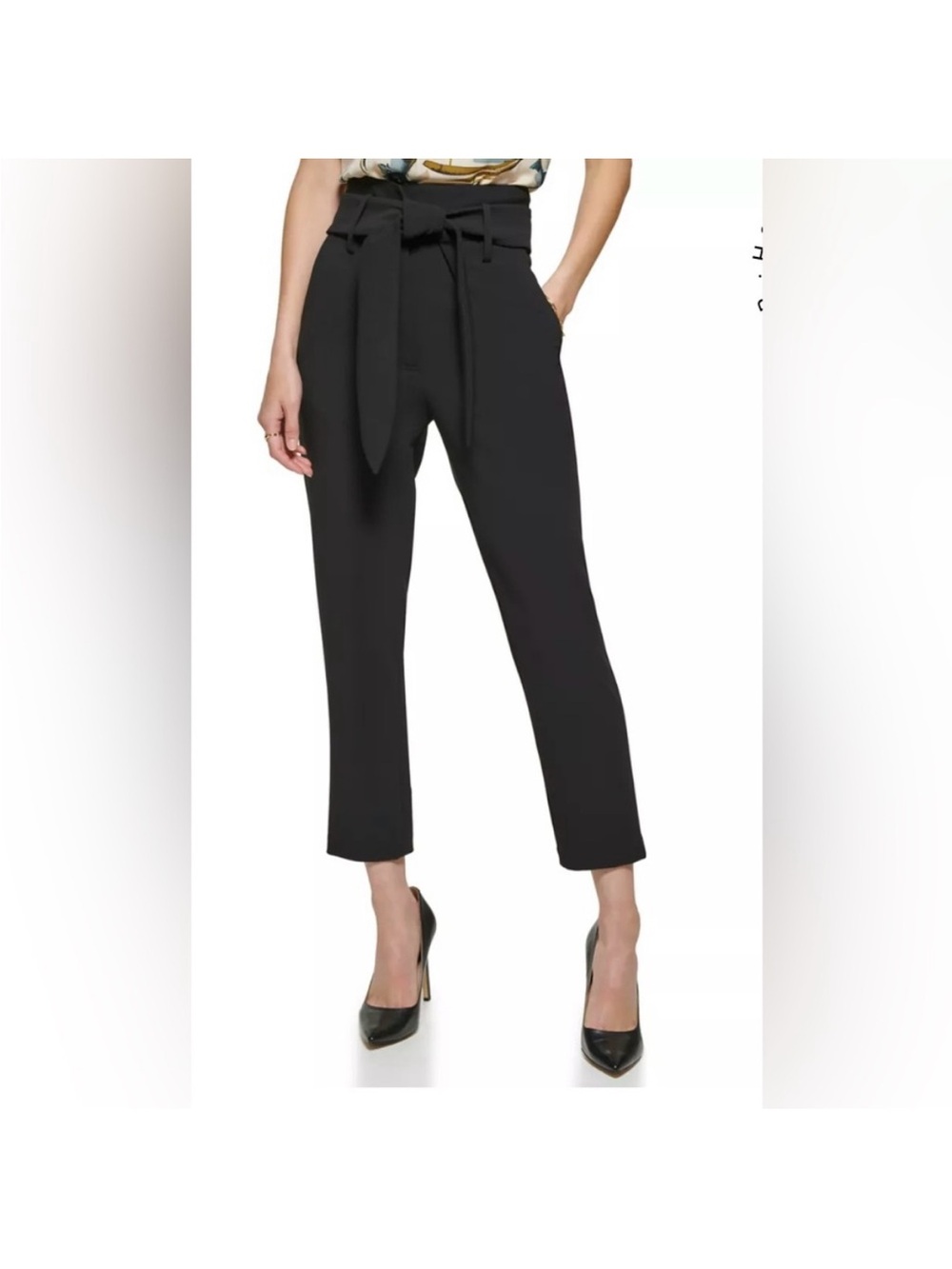 NWT DKNY Black High-Waist Paper Bag Black Cropped Pants - Sz 16